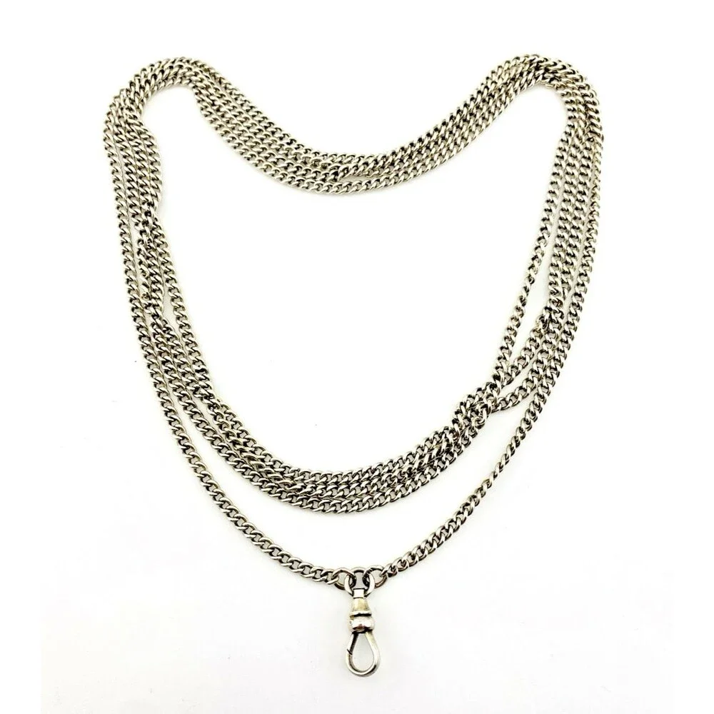 Vintage Sterling Silver 63 Inch Long Guard Watch Chain Dog Clip 40.4g